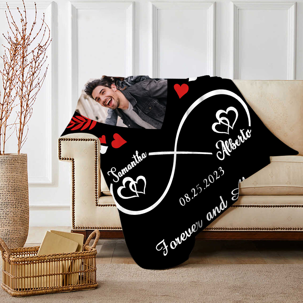 Couple Infinity Blanket Customised 2 Names & Date & Photo Blanket Valentine's Day Gifts - I Love You Forever And Always-Jessemade AU