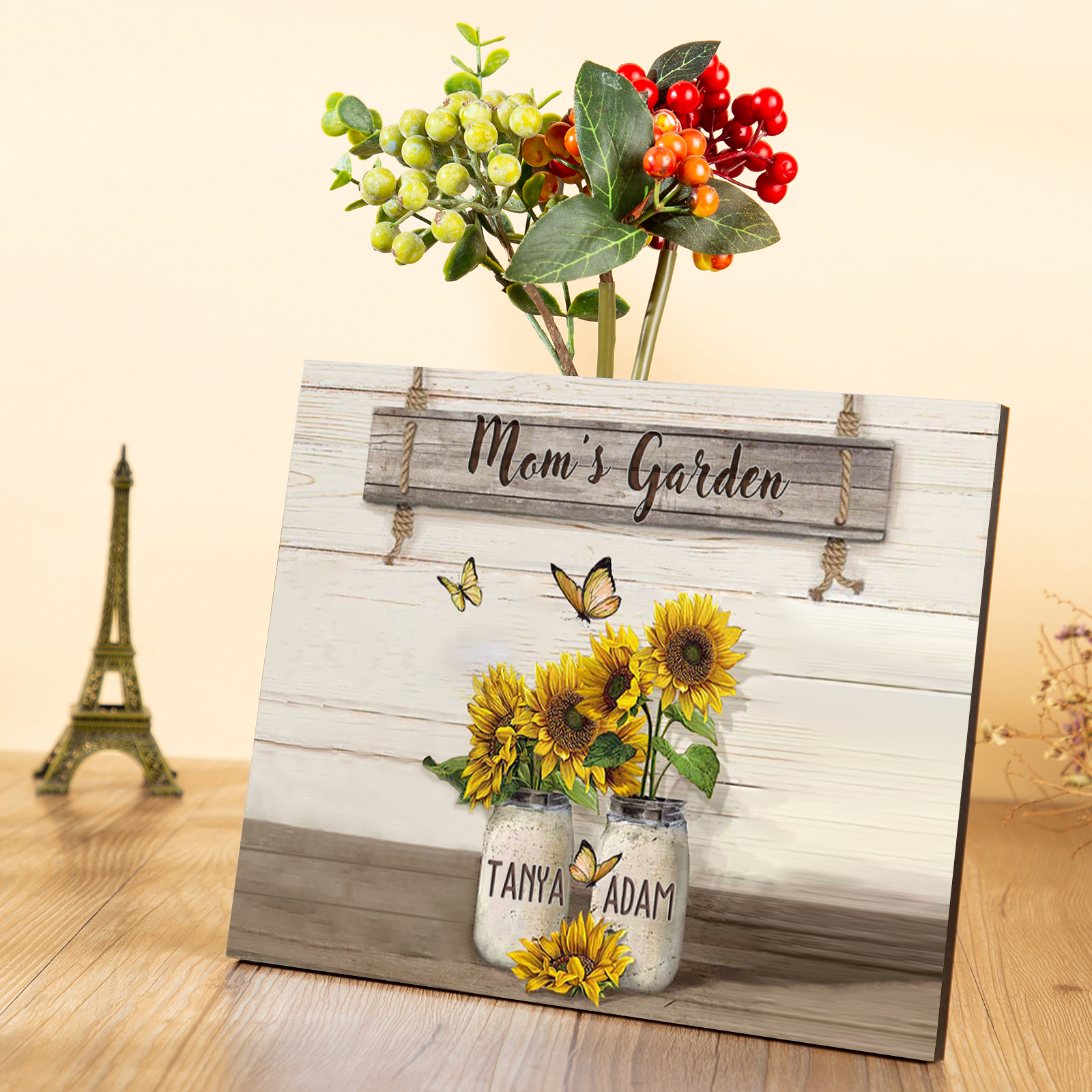 2 Names - Personalised Wooden Plaque Sunflowers Customised with Text Home Decoration Gift for Mother/Grandma-Jessemade AU