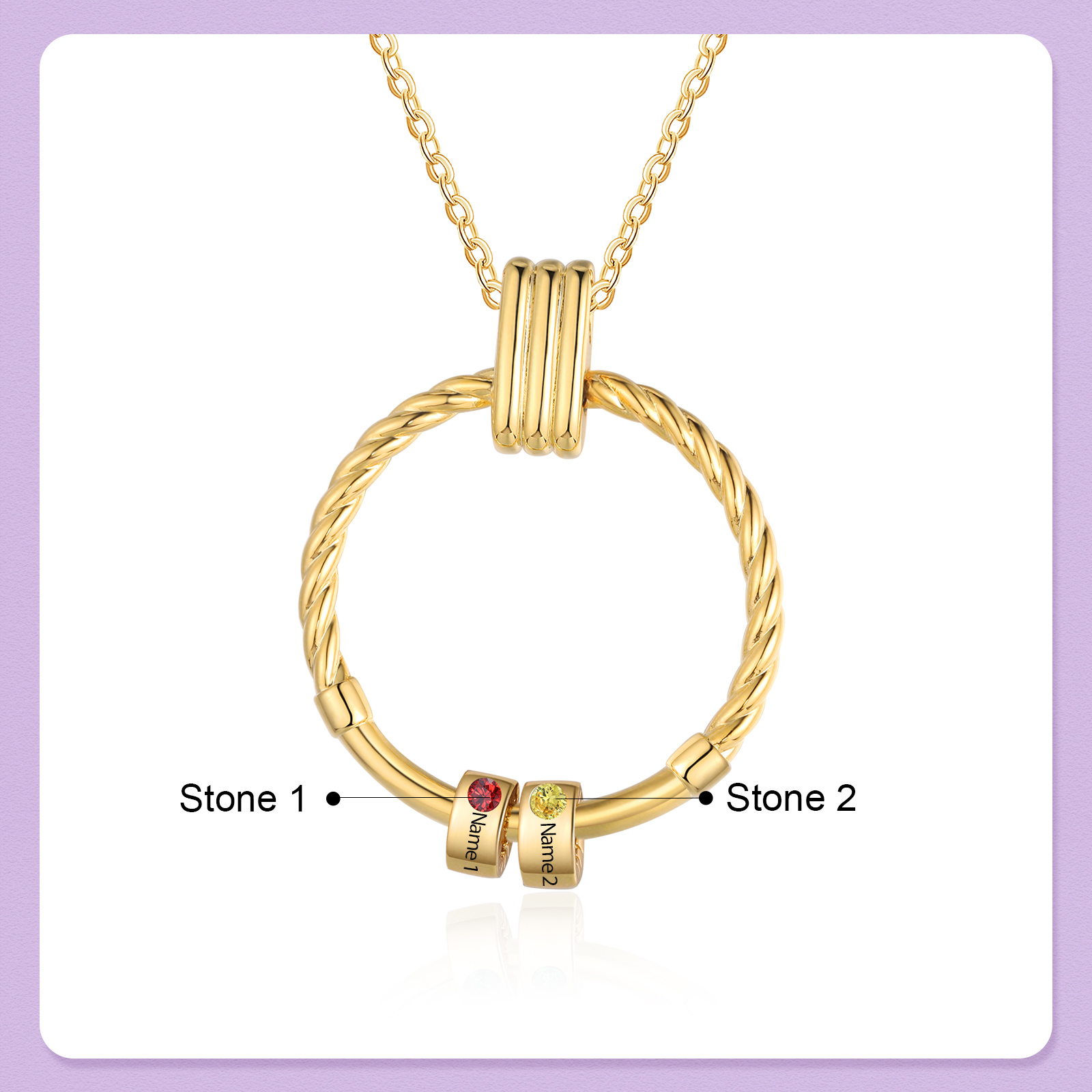 2 Names - Personalised Circle Pendant Necklace Custom Birthstones & Names Necklace Birthday Gift for Her-Jessemade AU