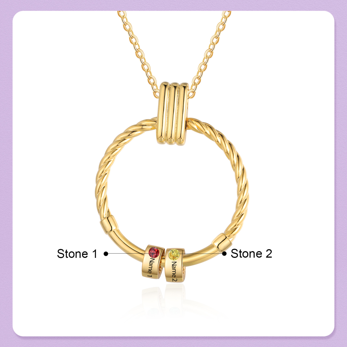 2 Names - Personalised Circle Pendant Necklace Custom Birthstones & Names Necklace Birthday Gift for Her-Jessemade AU