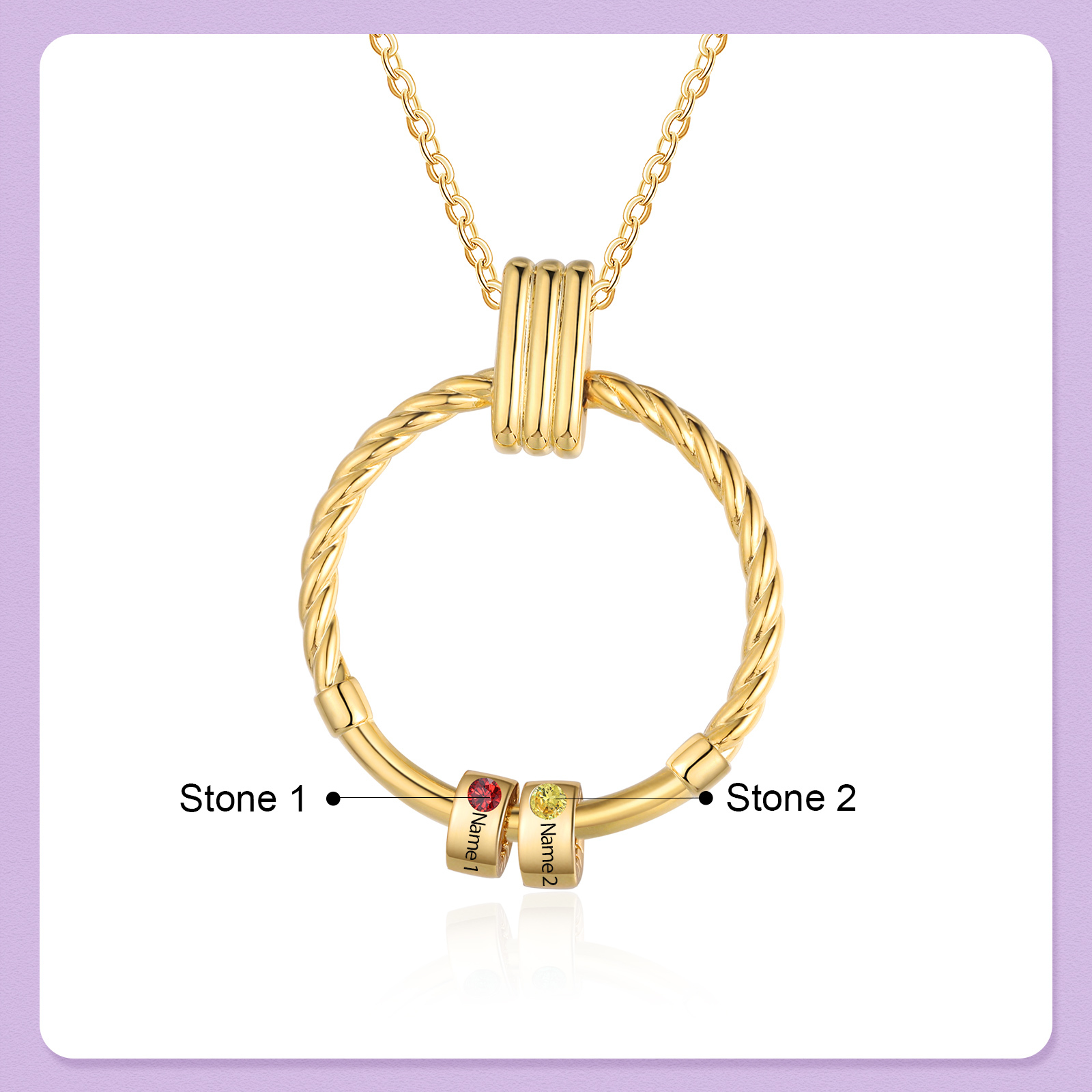 2 Names - Personalised Circle Pendant Necklace Custom Birthstones & Names Necklace Birthday Gift for Her-Jessemade AU