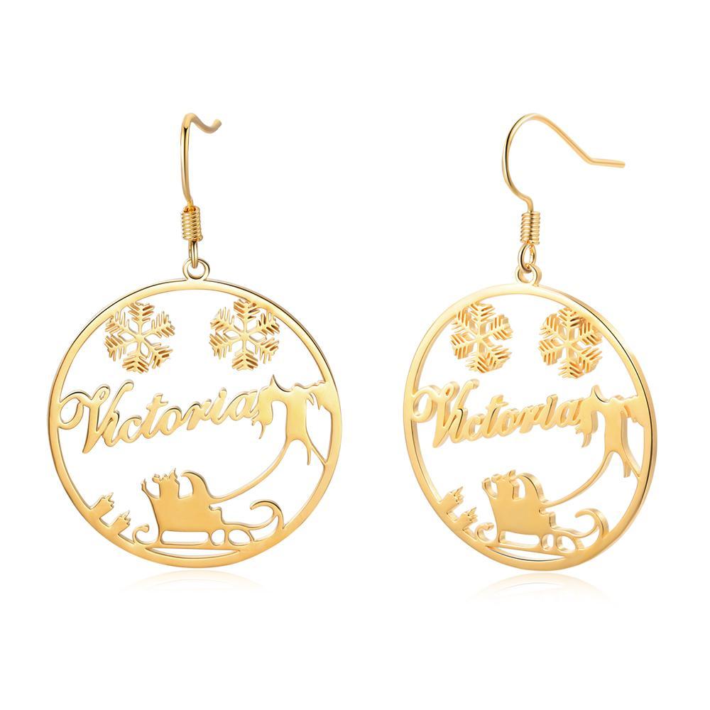 Christmas Name Hoop Earrings with Snowflake Custom Gifts-Jessemade AU