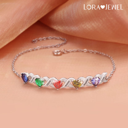 Custom Heart Birthstone Jewelry Set Necklace Bracelet for Family Personalised with 5 Names 5 Birthstones-Jessemade AU
