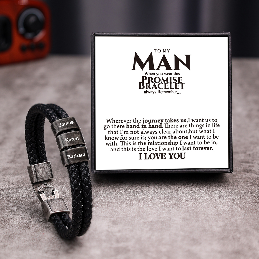 Personalised Men Leather Bracelet with 2 Names Beaded Wrap Bracelet Retro Style For Him-Jessemade AU