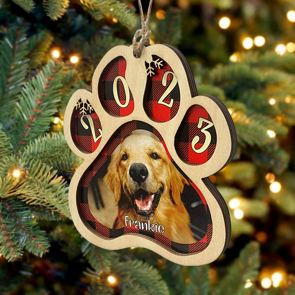 Personalised Christmas Dog Paw Ornament Custom Name & Photo & Year Christmas Gifts-Jessemade AU