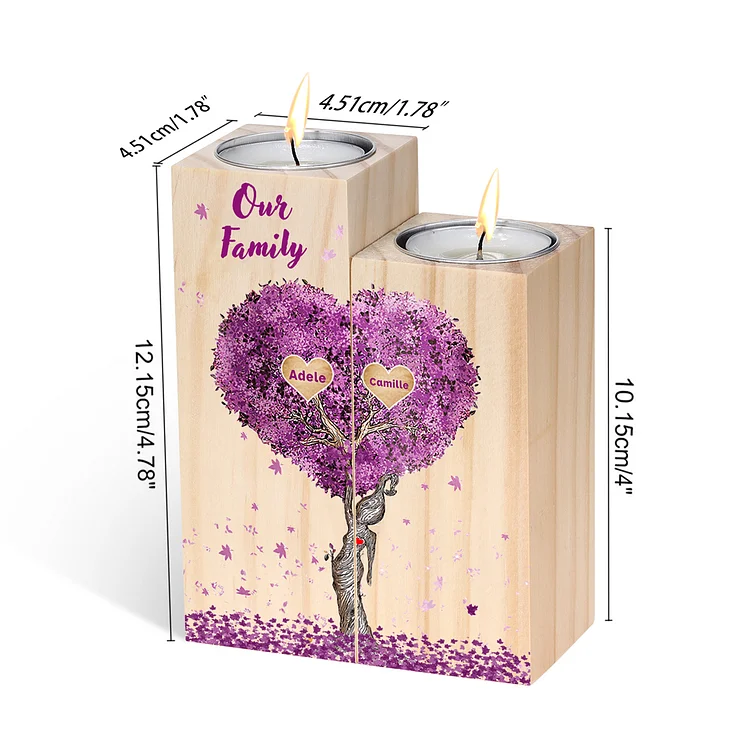 Personalised Family Tree Candle Holder Custom 4 Names Wooden Candlesticks-Jessemade AU