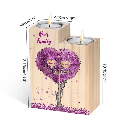 Personalised Family Tree Candle Holder Custom 4 Names Wooden Candlesticks-Jessemade AU