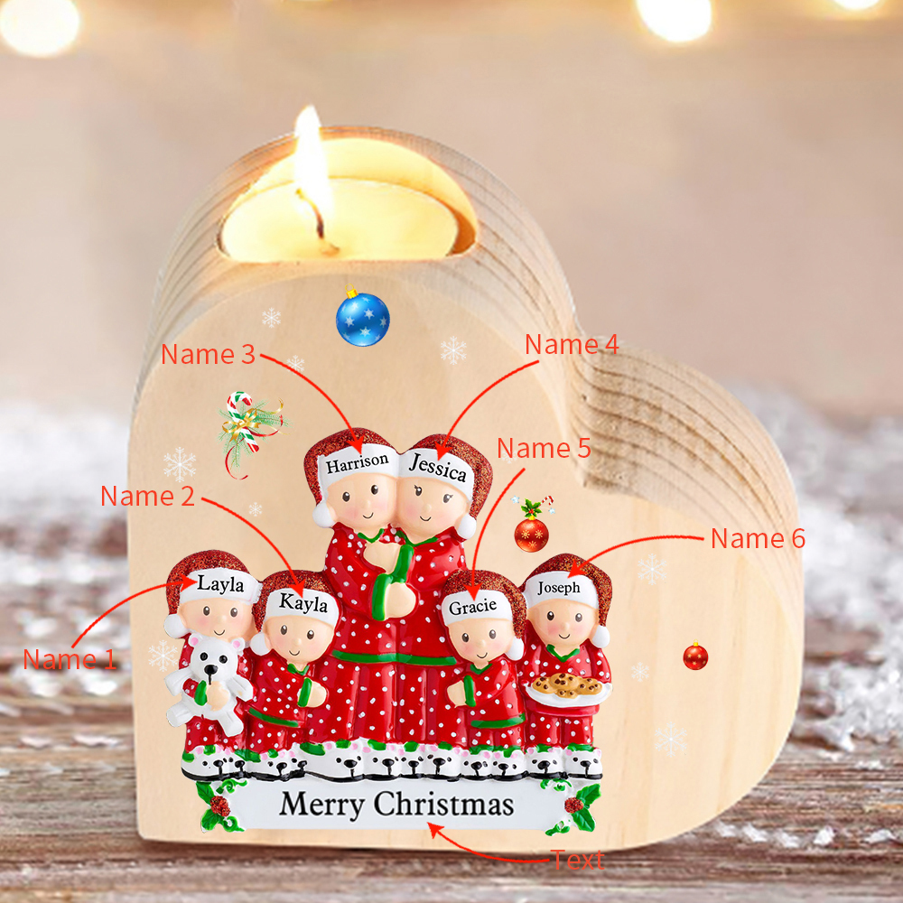 Christmas Family Candle Holder Wooden Custom 6 Names Heart Candlesticks Gifts For Family-Jessemade AU