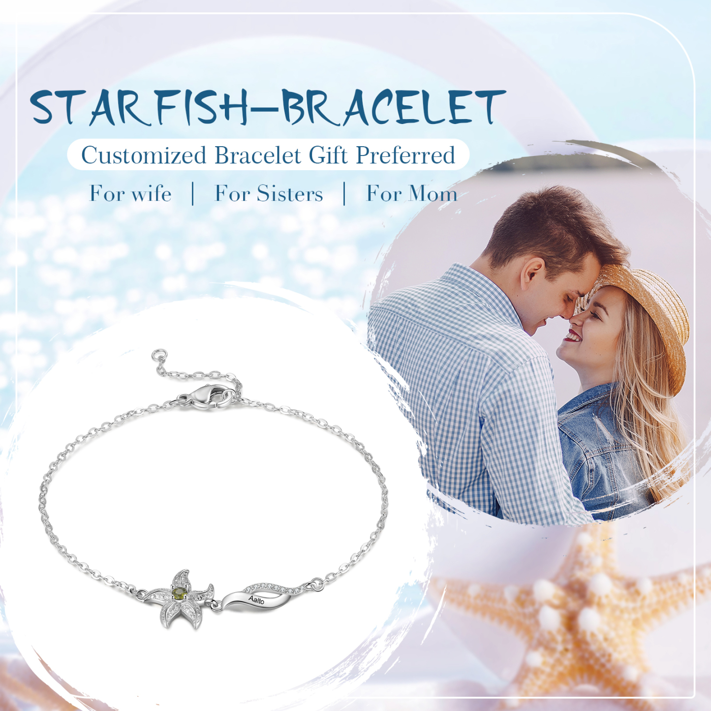 Personalised Women's Bracelet Custom 1 Birthstone Bracelet Starfish Adjustable Bracelet Mother's Day Gift for Her-Jessemade AU