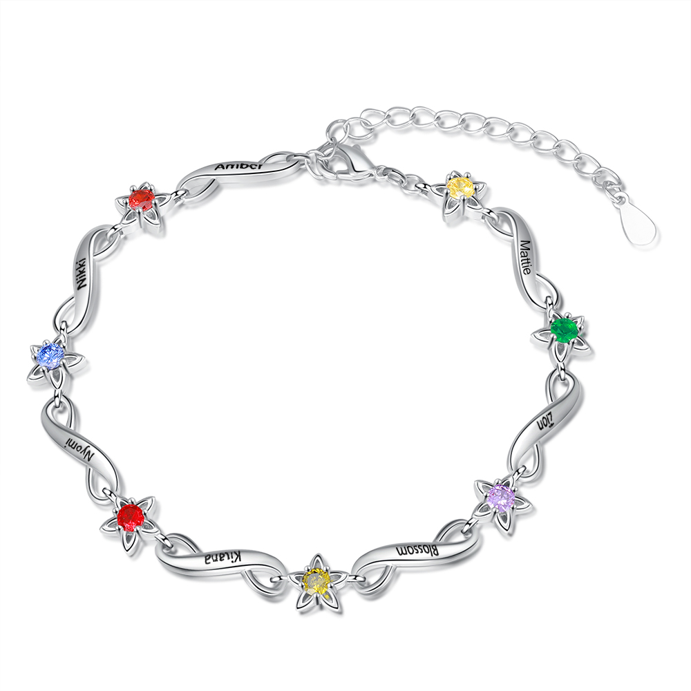 Personalised Star Bracelet With 7 Birthstones Engraved Names Bracelet Gift For Women-Jessemade AU