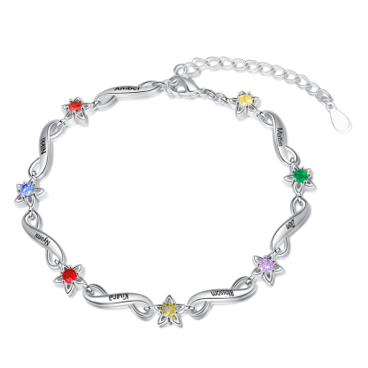 Personalised Star Bracelet With 7 Birthstones Engraved Names Bracelet Gift For Women-Jessemade AU