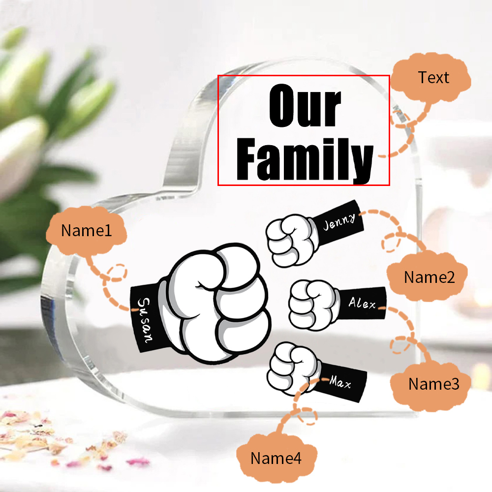 Personalised Acrylic Heart Keepsake Custom 4 Names & 1 Text Fist Bump Ornaments Gifts for Dad/Grandpa-Jessemade AU