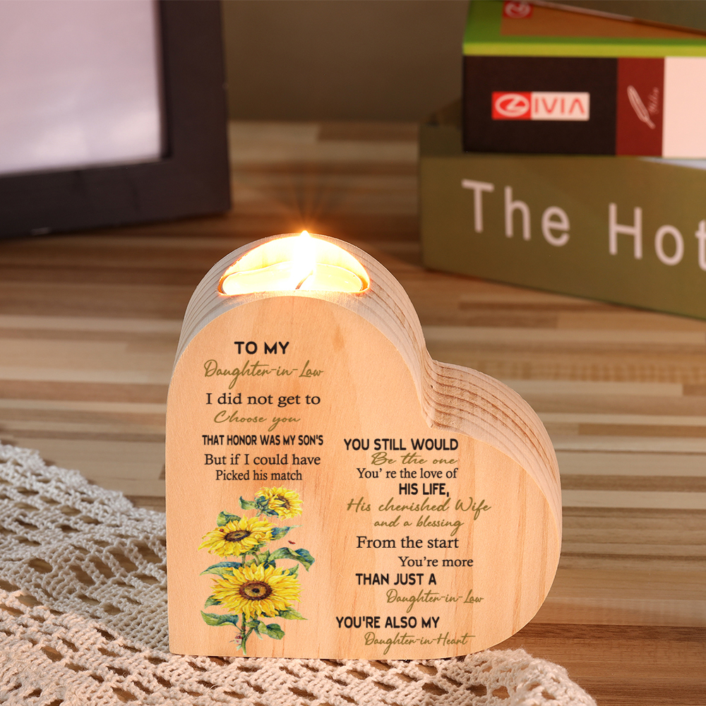 To My Daughter-in-law-Wooden Heart Candle Holder Sunflowers Candlesticks "You still would be the one"-Jessemade AU