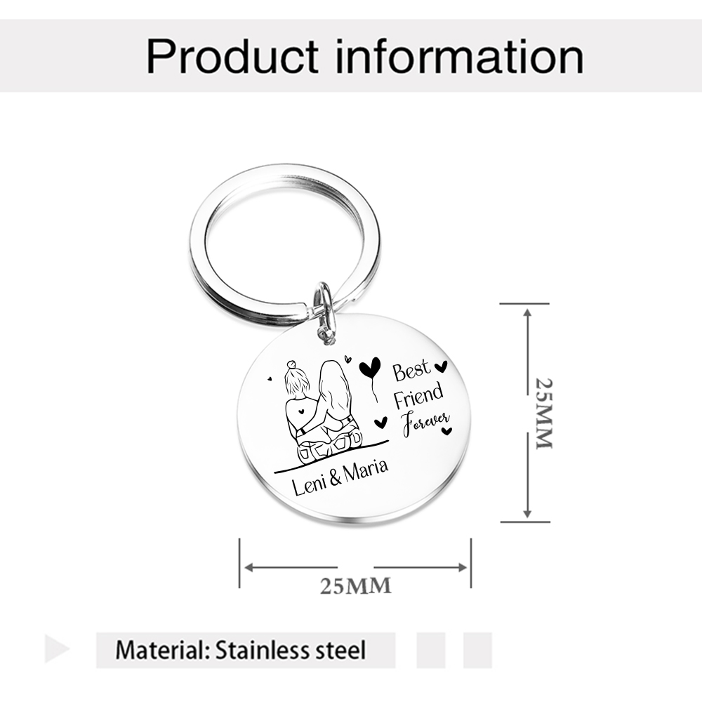 Personalised Round Keychain Custom Text Keyring Best Friend Forever Gift For Friend/Sister/Bestie-Jessemade AU