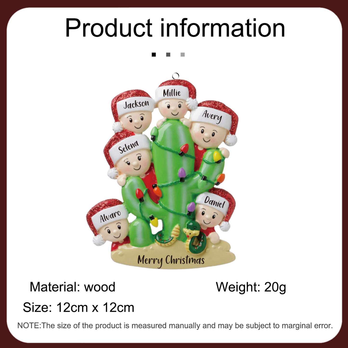 6 Names - Personalised Cactus Ornament Customised Name & Text Christmas Tree Wooden Decor Gift for Family and Friends-Jessemade AU