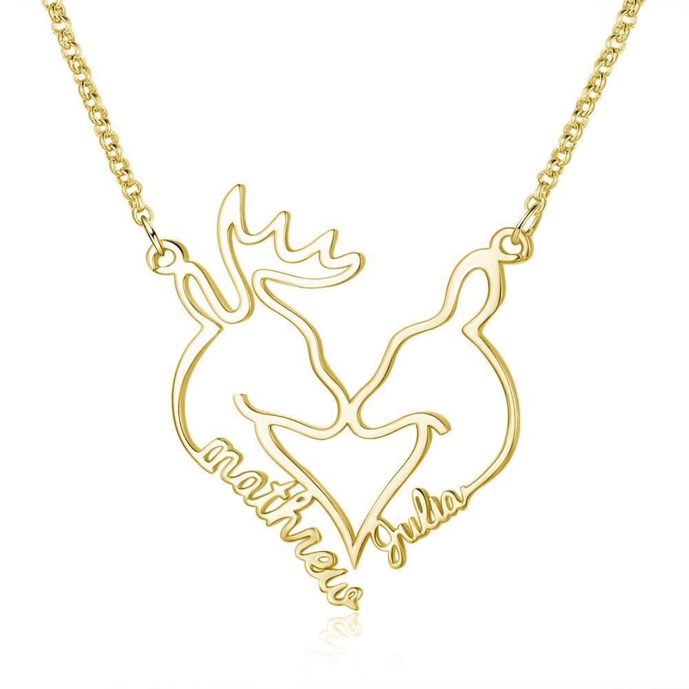 Heart Shape Christmas Deer Name Necklace Personalised 2 Names-Jessemade AU