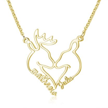 Heart Shape Christmas Deer Name Necklace Personalised 2 Names-Jessemade AU