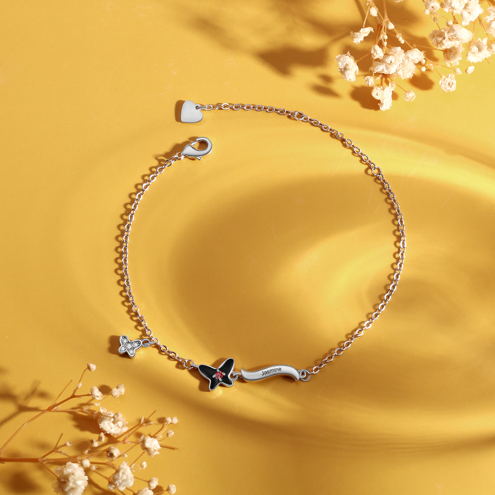 Personalised Butterfly Bracelet With 1 Birthstone Engrave Name Necklace Gift For Women-Jessemade AU