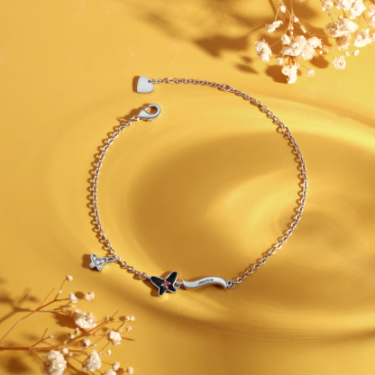 Personalised Butterfly Bracelet With 1 Birthstone Engrave Name Necklace Gift For Women-Jessemade AU