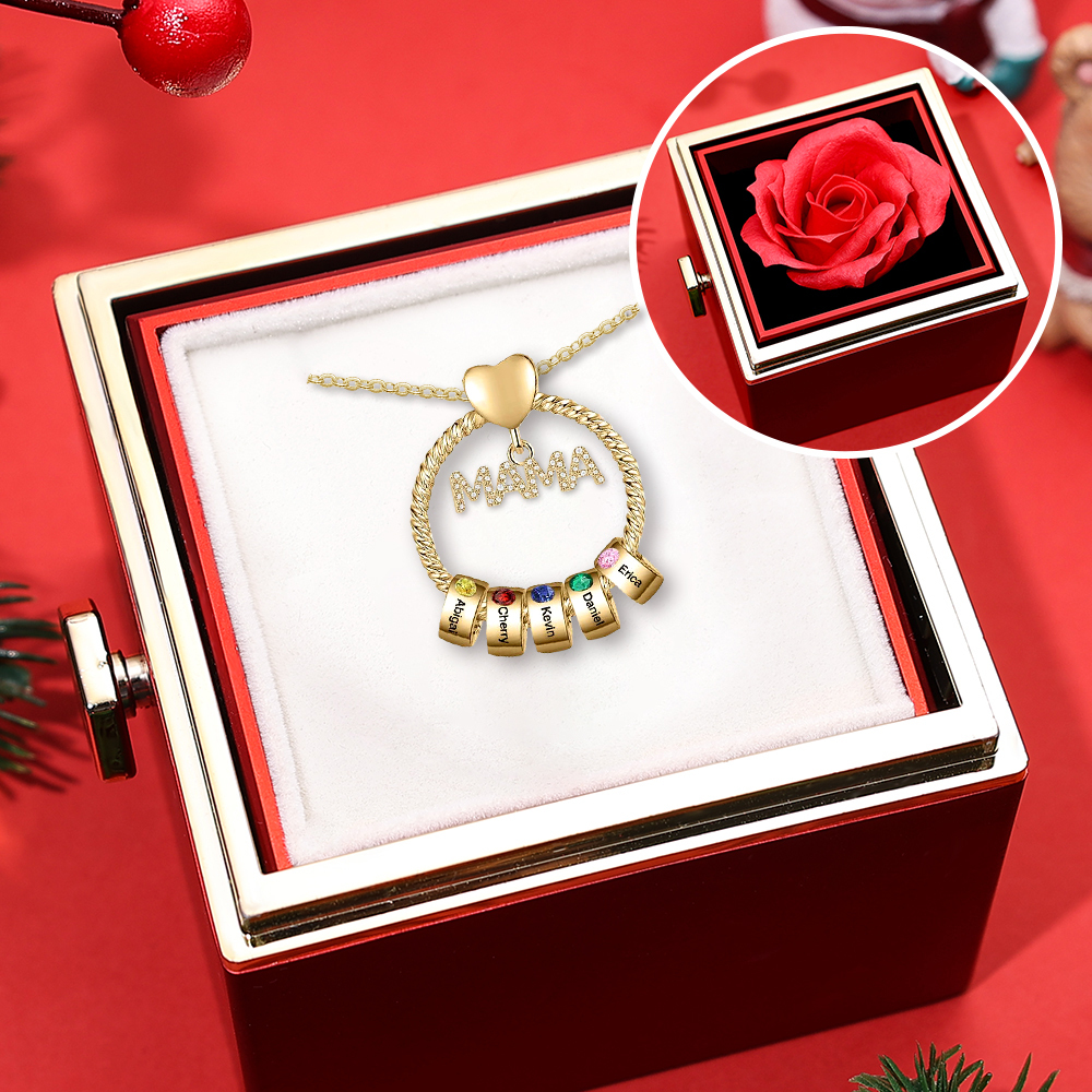 5 Names - Personalised Mama Circle Pendant Necklace Custom Names & Birthstones Necklace Mother's Day Gifts-Jessemade AU