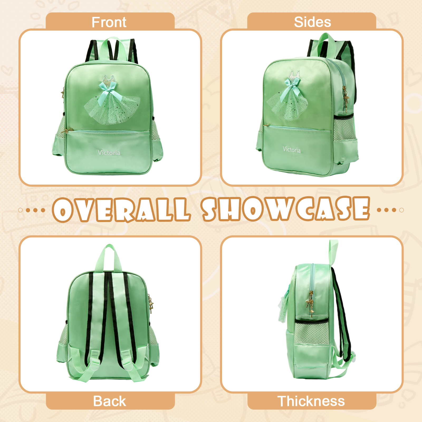 Personalised Princess Dress Style Schoolbag Custom Name Backpack Back To School Gift for Girls-Jessemade AU