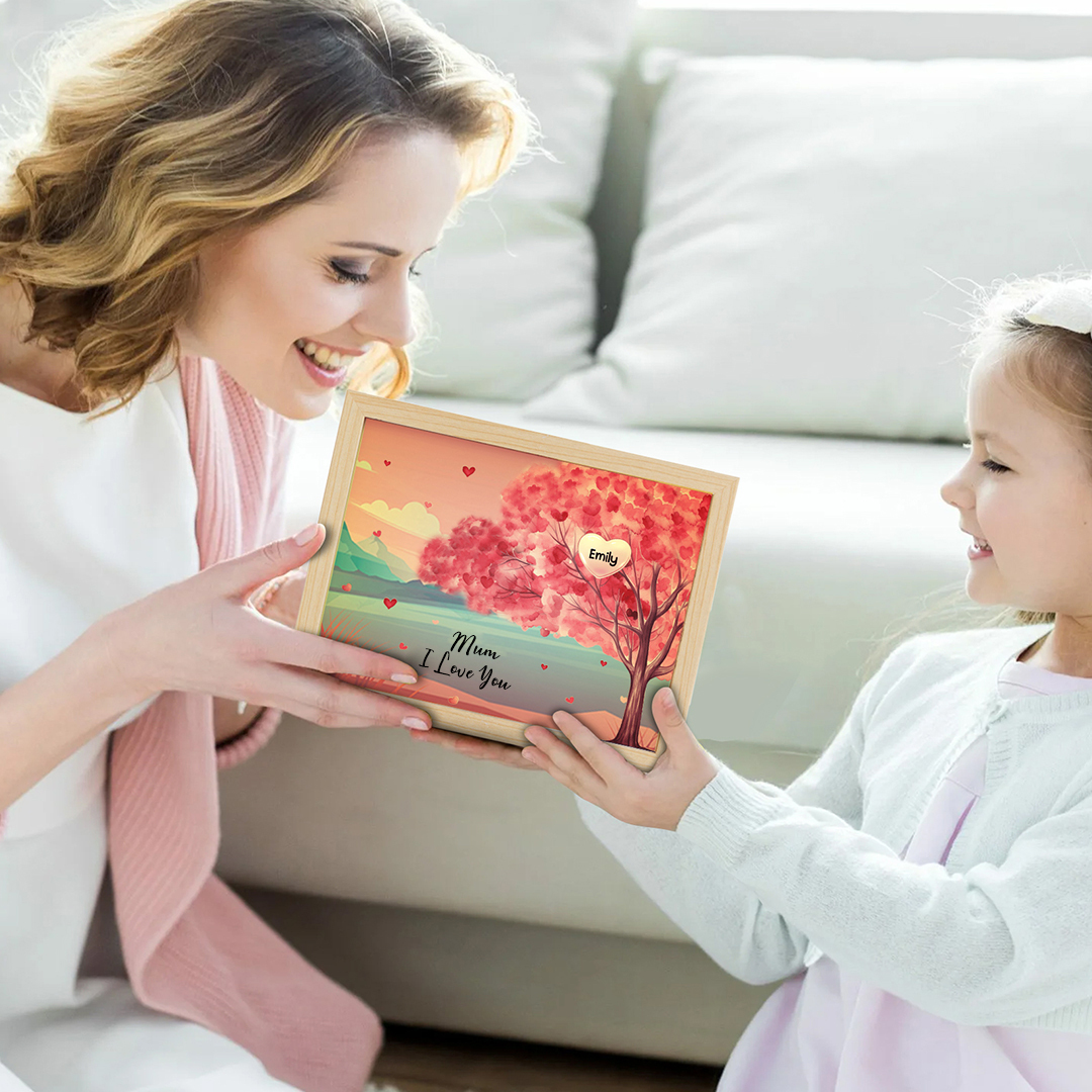 Personalised Frame Night Light Custom 1 Text & 1 Name Pink Family Tree Ornament Gifts for Mother/Grandma-Jessemade AU