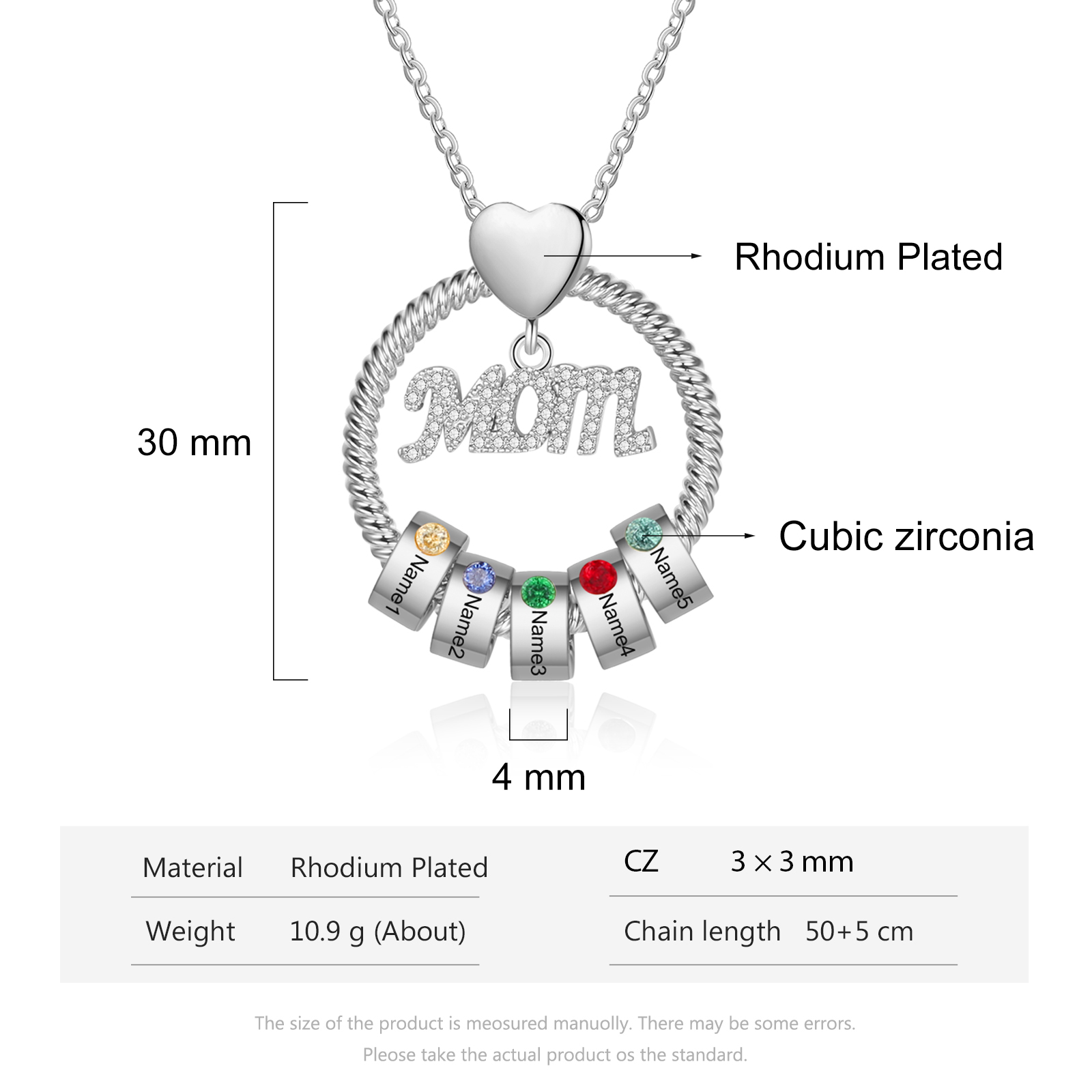 Personalised Necklace With 5 Birthstones Engraved Names Gift For Mother-Jessemade AU