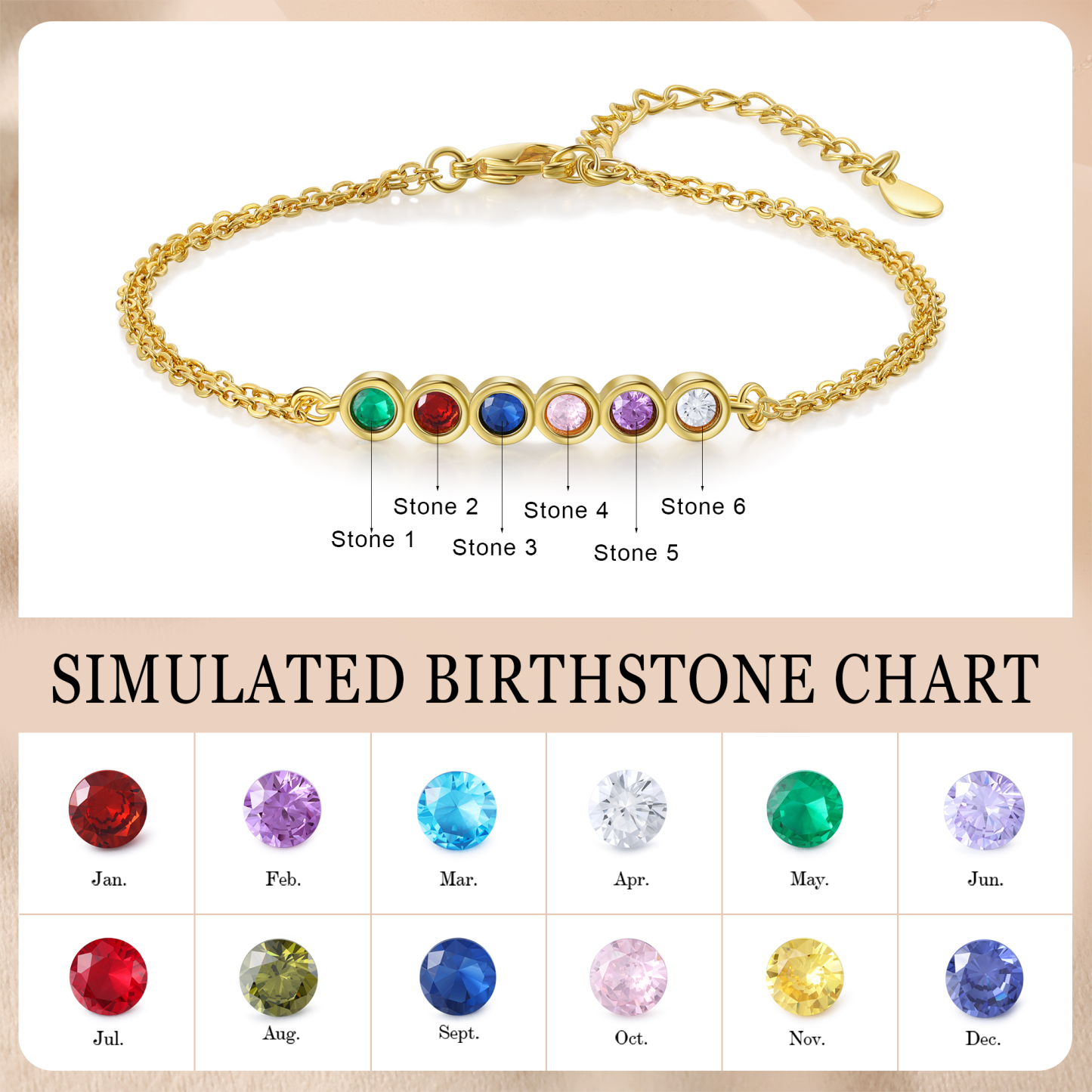 Personalised Bracelet Custom 6 Birthstones Adjustable Bracelet Gifts for Ladies Girls-Jessemade AU
