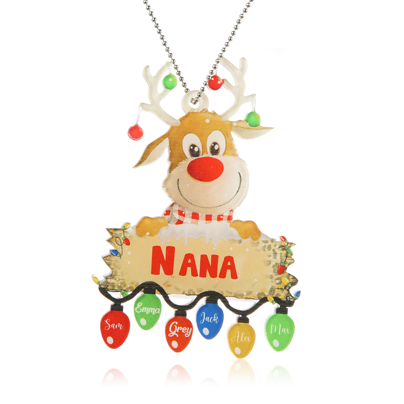 6 Names - Personalised Acrylic Christmas Reindeer Ornaments Customised Text & Name Xmas Pendant Gifts for Family-Jessemade AU