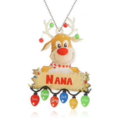 6 Names - Personalised Acrylic Christmas Reindeer Ornaments Customised Text & Name Xmas Pendant Gifts for Family-Jessemade AU