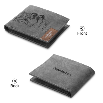 Grey Personalised Leather Wallet Engraved Photo Short Purse Folding Wallet Gifts For Men-Jessemade AU