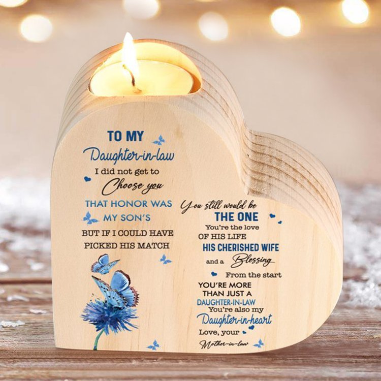 To My Daughter-in-law-Wooden Heart Candle Holder Butterfly Candlesticks "You still would be the one"-Jessemade AU