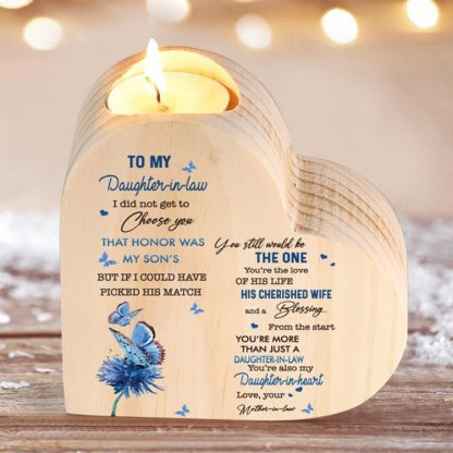 To My Daughter-in-law-Wooden Heart Candle Holder Butterfly Candlesticks "You still would be the one"-Jessemade AU