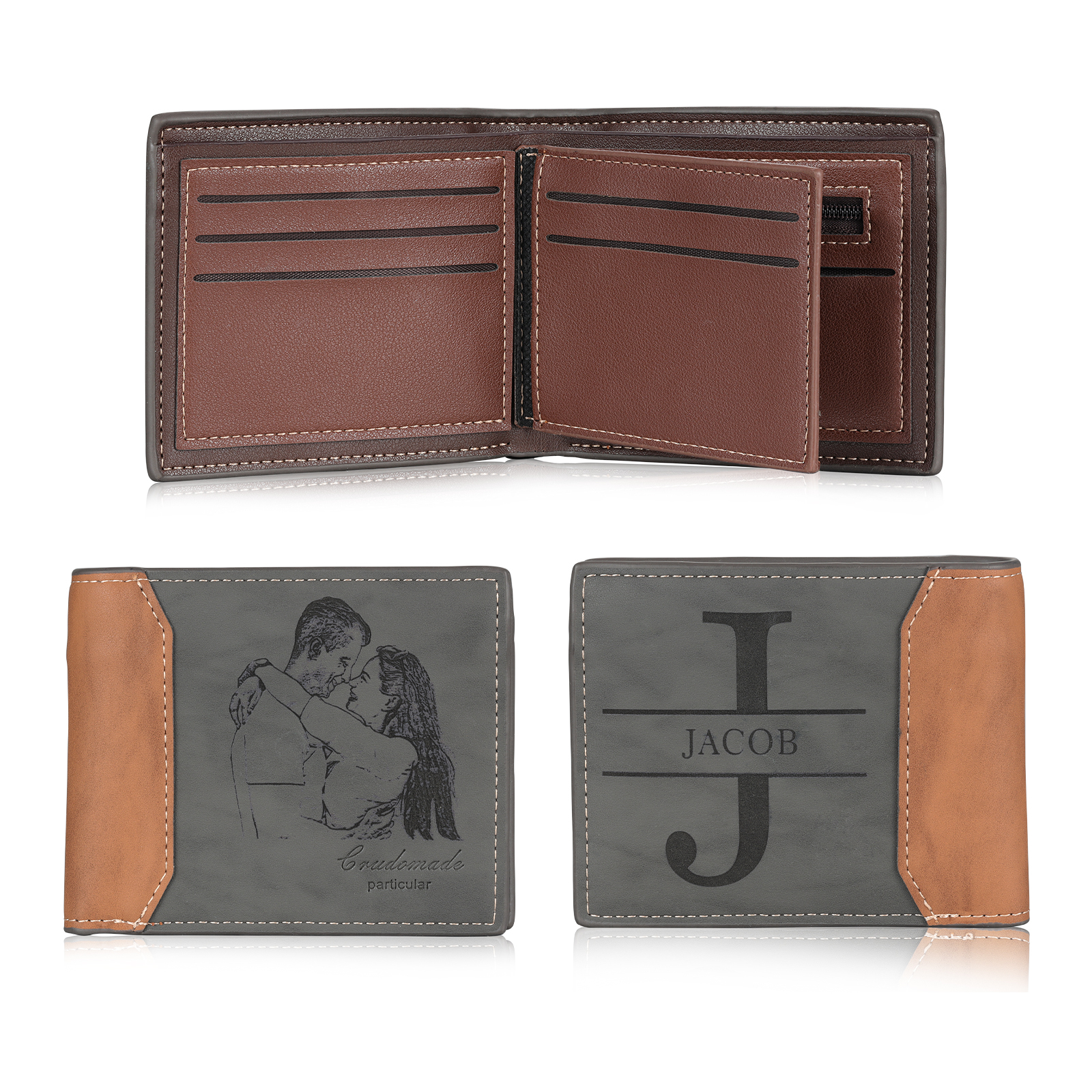 Men Photo Wallet Personalised Monogram Wallet Gray Gift for Him-Jessemade AU