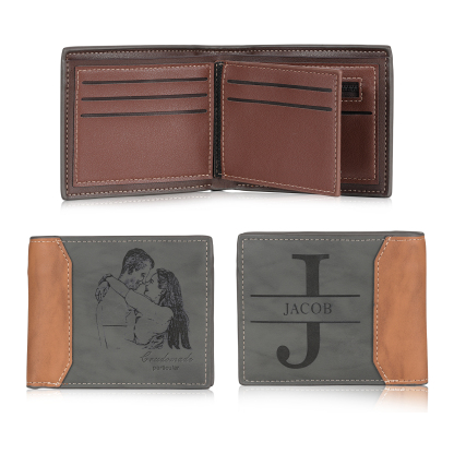 Men Photo Wallet Personalised Monogram Wallet Gray Gift for Him-Jessemade AU