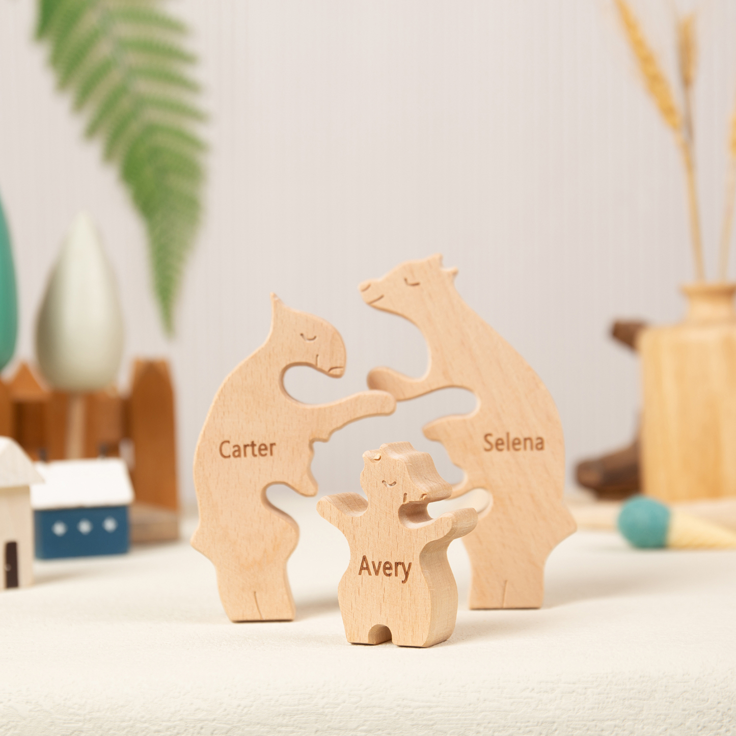 Personalised Wooden Animal Puzzle Custom 3 Names Puzzle Whale Bear Rabbit Hug Ornament Gifts for Family-Jessemade AU
