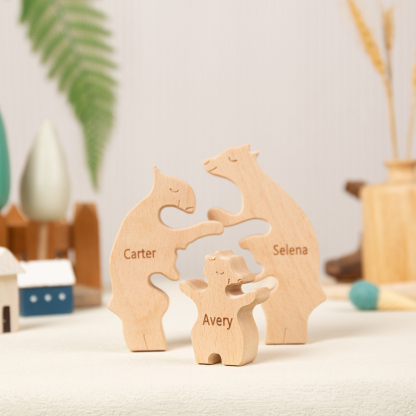 Personalised Wooden Animal Puzzle Custom 3 Names Puzzle Whale Bear Rabbit Hug Ornament Gifts for Family-Jessemade AU