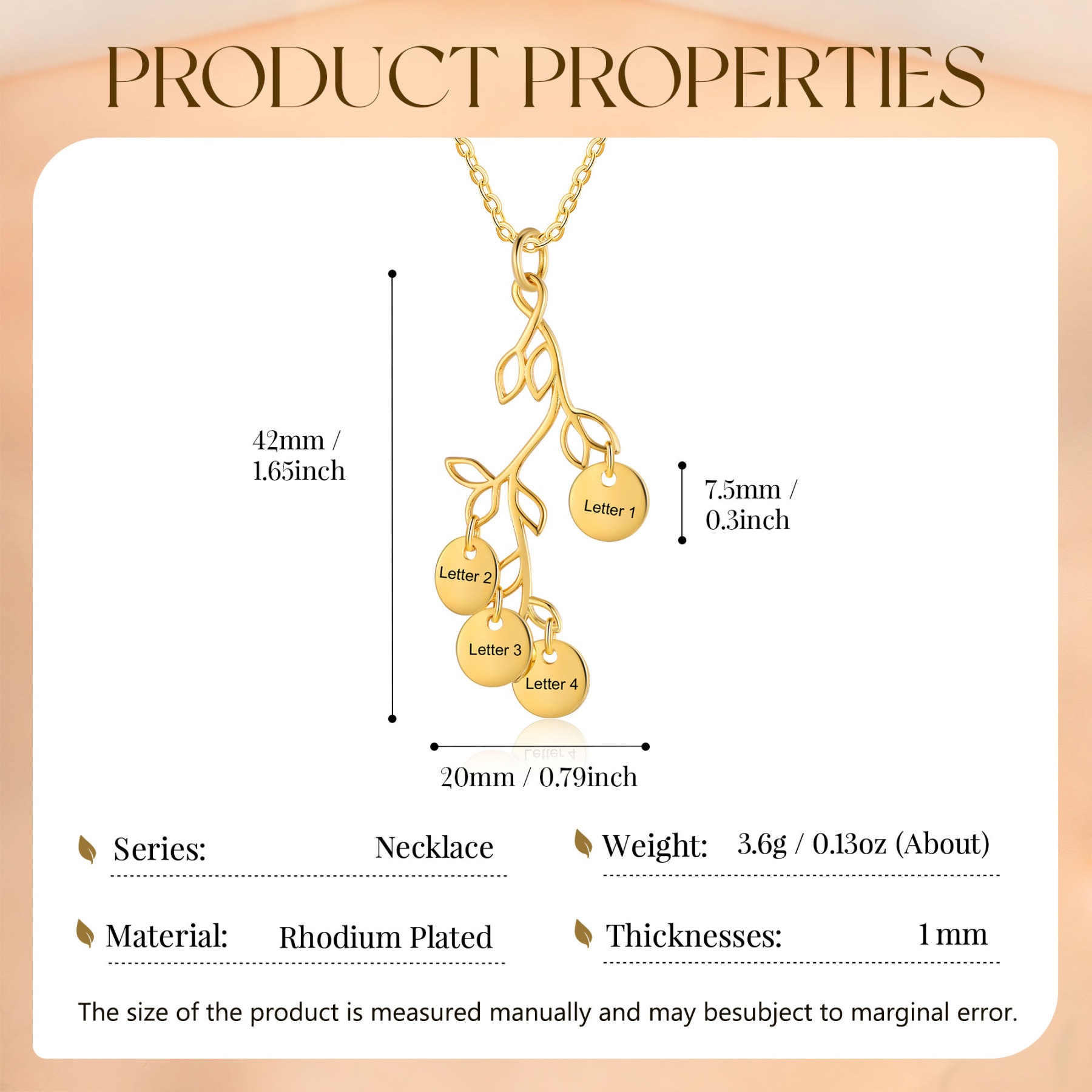 Personalised Branches Pendant Necklace Custom 4 Letters Circle Charm Necklace Gold Birthday Gift for Her-Jessemade AU