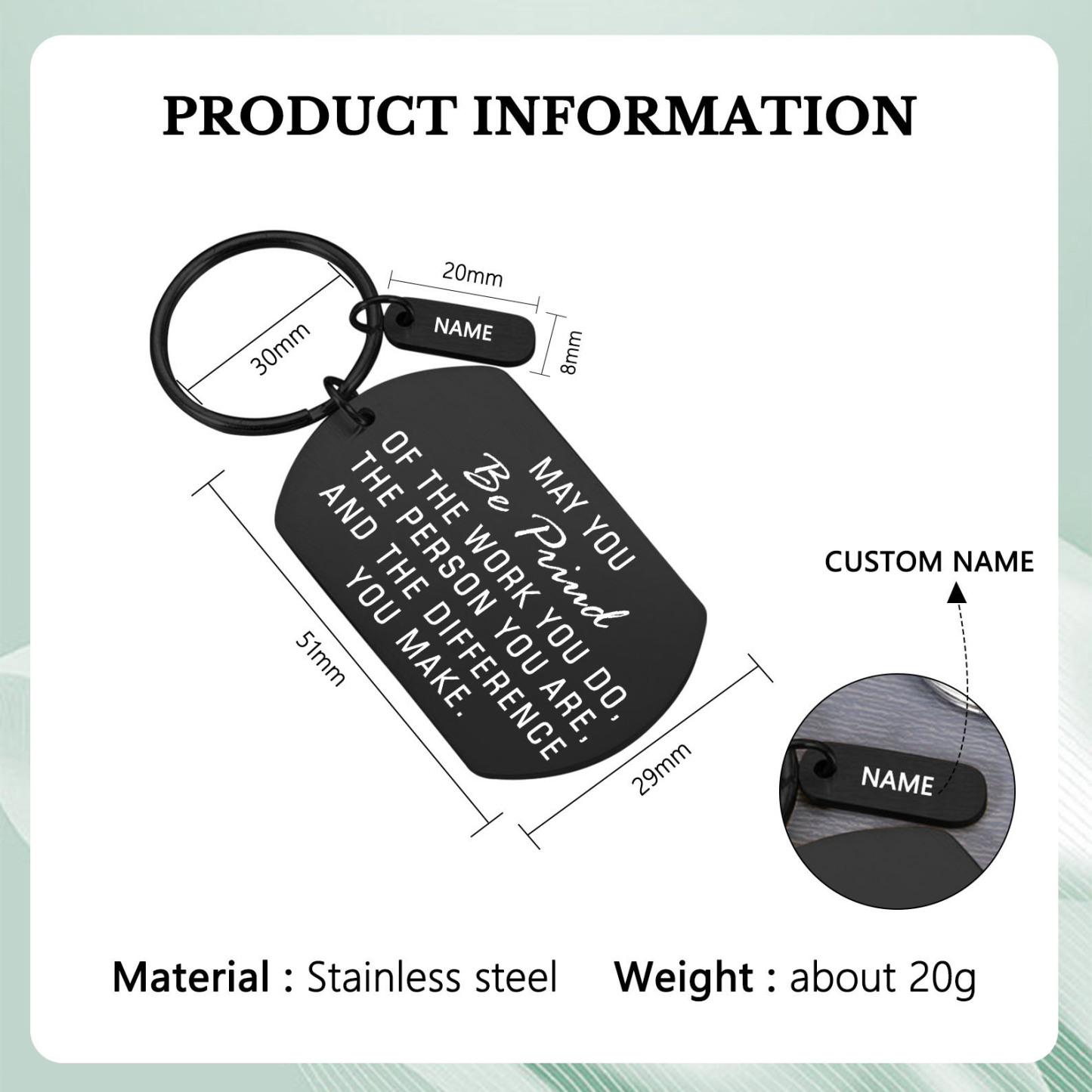 Personalised Stainless Steel Keychain Customised Name Keyring Gift for Kids/Friends - May You Be Proud Of The Work You Do-Jessemade AU