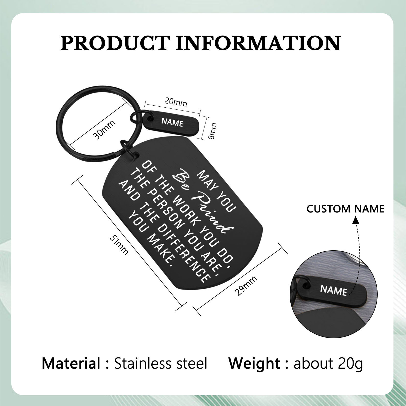 Personalised Stainless Steel Keychain Customised Name Keyring Gift for Kids/Friends - May You Be Proud Of The Work You Do-Jessemade AU