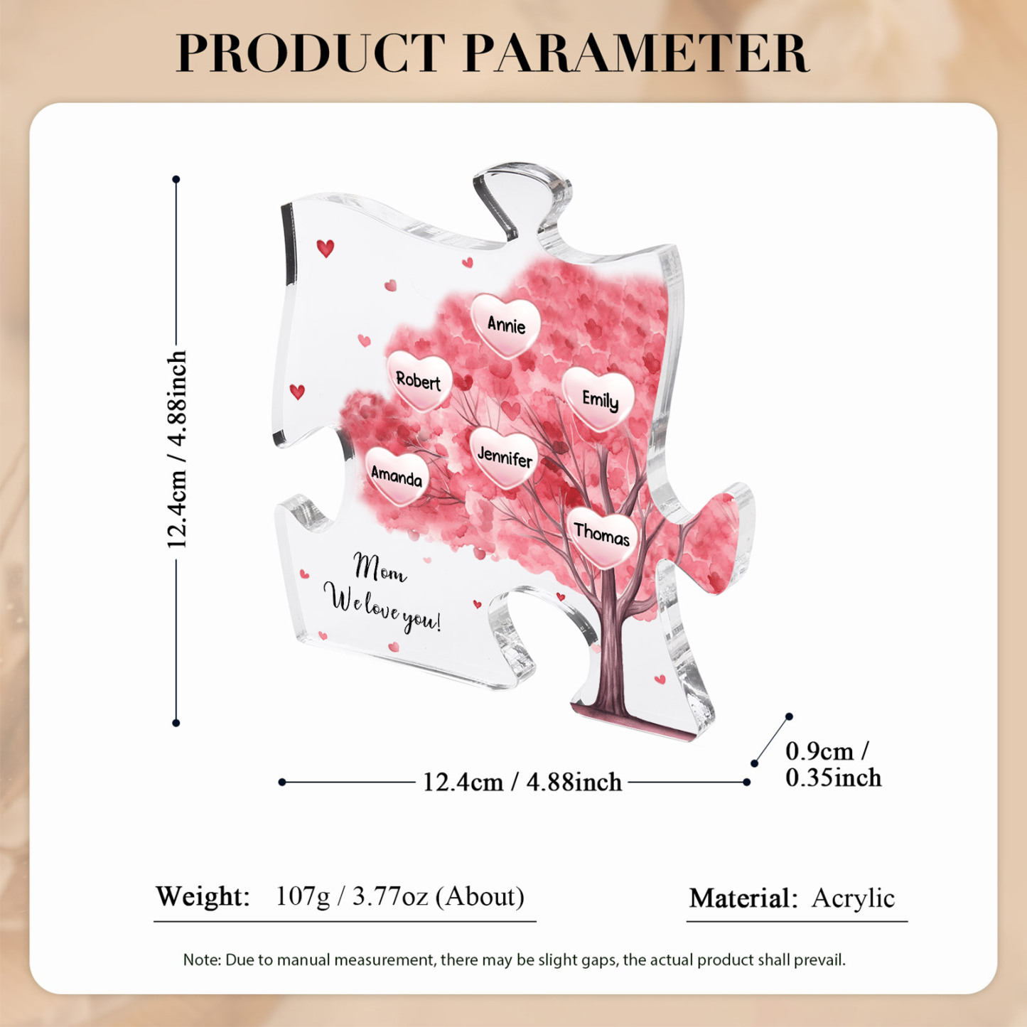 Personalised Acrylic Puzzle Plaque Custom 6 Names & 1 Text Pink Tree Family Ornament Gift for Mum/Nan-Jessemade AU