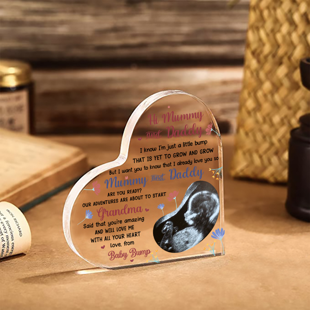 Personalised Photo Acrylic Heart Keepsake Ornaments Gifts for Mummy/Mommy/Daddy -  I Know I'm Just a Little Bump That Is Yet to Grow and Grow-Jessemade AU
