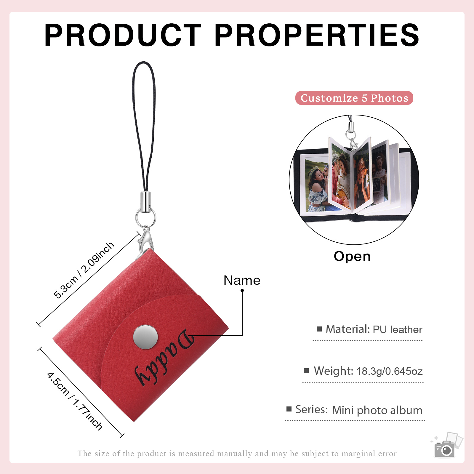 5 Photos - Personalised Mini Album Keychain Customised Photo & Name Leather Keychain Romantic Gift for Her-Jessemade AU