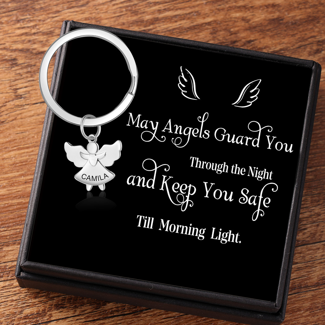 Personalised Guardian Angel Keychain Customised Name Stainless Steel Keyring Message Card Special Gift-Jessemade AU