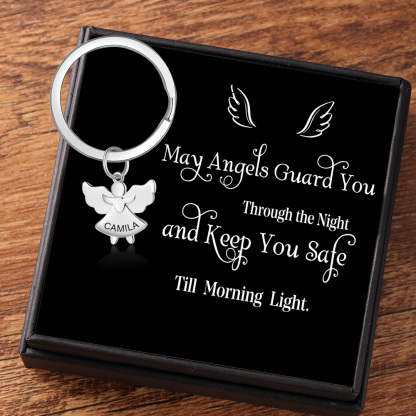 Personalised Guardian Angel Keychain Customised Name Stainless Steel Keyring Message Card Special Gift-Jessemade AU
