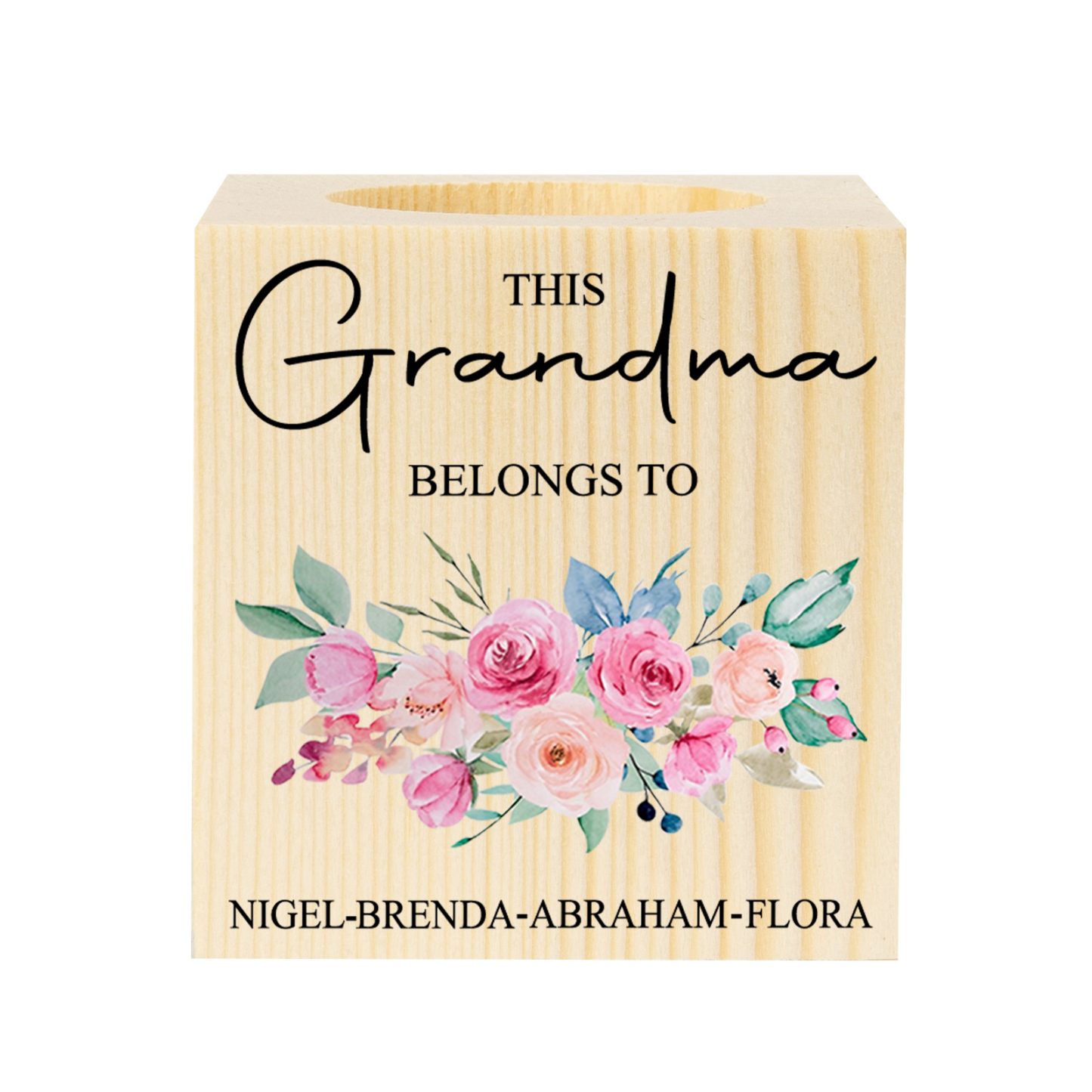 4 Names - Personalised Wooden Candle Holder Engraved Name Candlestick Grandparents Day Gift for Grandma-Jessemade AU
