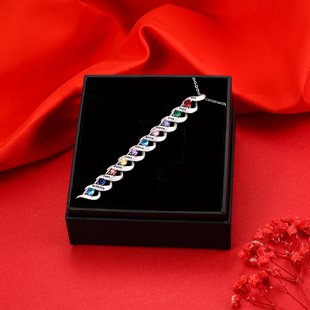 Personalised Necklace Cascading Pendant with 10 Birthstones Engraving 10 Names Gifts for Her-Jessemade AU