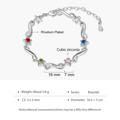 Personalised Star Bracelet With 4 Birthstones Engraved Names Bracelet Gift For Women-Jessemade AU