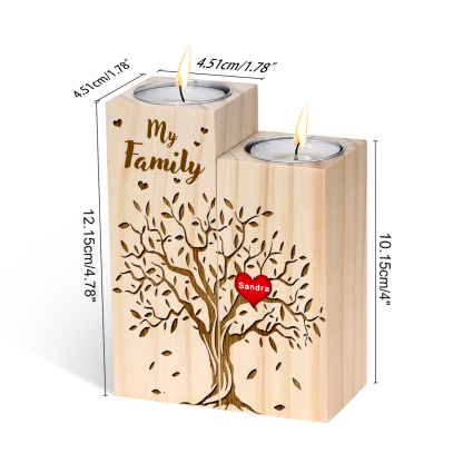 Family Tree Candle Holder Customised 1-10 Names & Text Wooden Candlesticks Personalised Gifts for Family-Jessemade AU