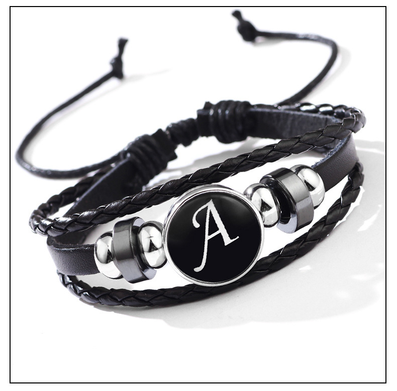 26 Letter Leather Braided Bracelets A-Z Initial Alphabet Beaded Bracelet Gifts for Women Men-Jessemade AU